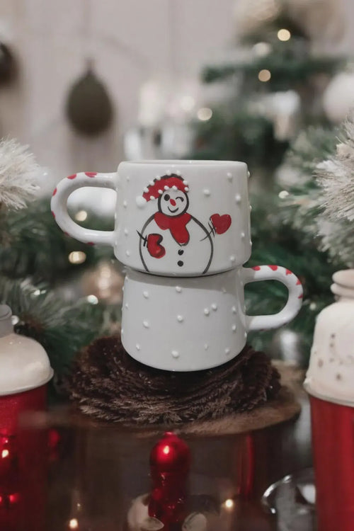 Handmade Christmas Mug Set with Holiday Motifs for Festive Season