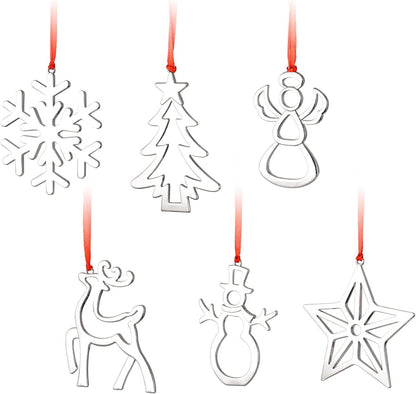 3 Inch Silver Christmas Ornaments - Snowflake, Snowman, Reindeer Hanging Ornaments for Xmas Tree Decoration (Set of 6)