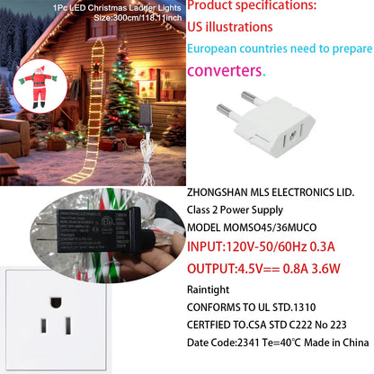 3M Santa Claus Climbing Ladder Warm Light 2025 Christmas Decoration for Home Outdoor Garden Cristmas Tree Ornement New Year Gift