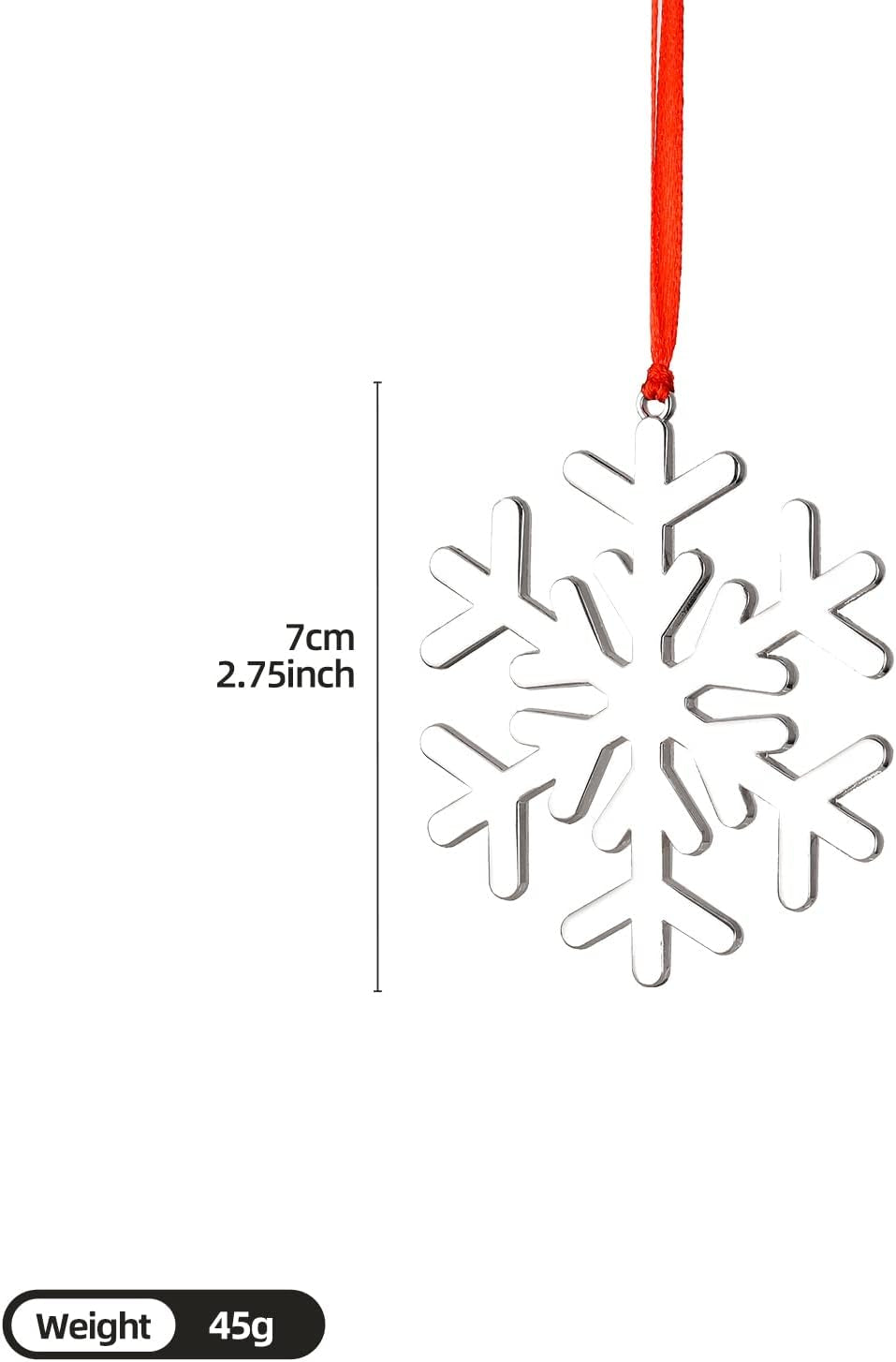 3 Inch Silver Christmas Ornaments - Snowflake, Snowman, Reindeer Hanging Ornaments for Xmas Tree Decoration (Set of 6)