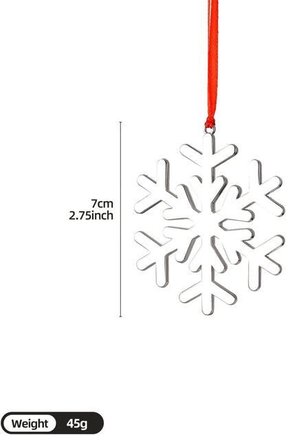 3 Inch Silver Christmas Ornaments - Snowflake, Snowman, Reindeer Hanging Ornaments for Xmas Tree Decoration (Set of 6)
