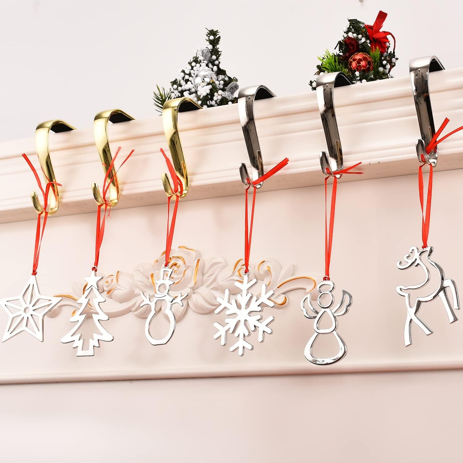 3 Inch Silver Christmas Ornaments - Snowflake, Snowman, Reindeer Hanging Ornaments for Xmas Tree Decoration (Set of 6)