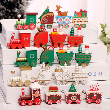 Christmas Decor Mini Four Section Train Diy Wooden Ornaments