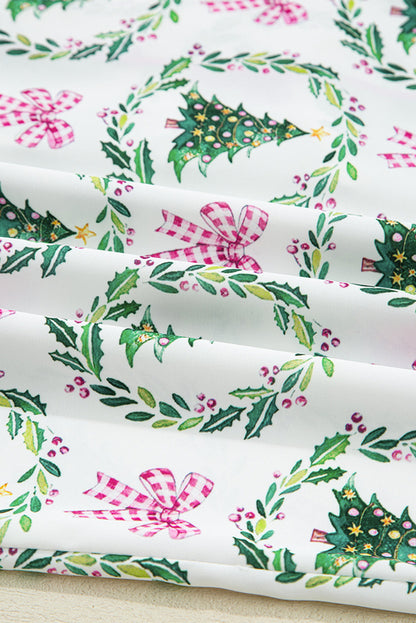 Christmas Trees & Bows Velvet Trim Pajama Set