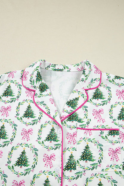 Christmas Trees & Bows Velvet Trim Pajama Set