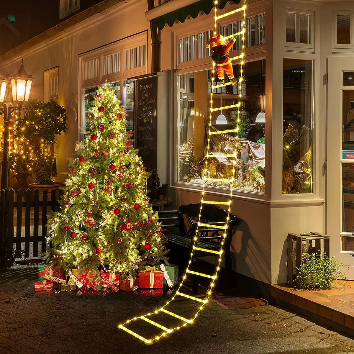 3M Santa Claus Climbing Ladder Warm Light 2025 Christmas Decoration for Home Outdoor Garden Cristmas Tree Ornement New Year Gift